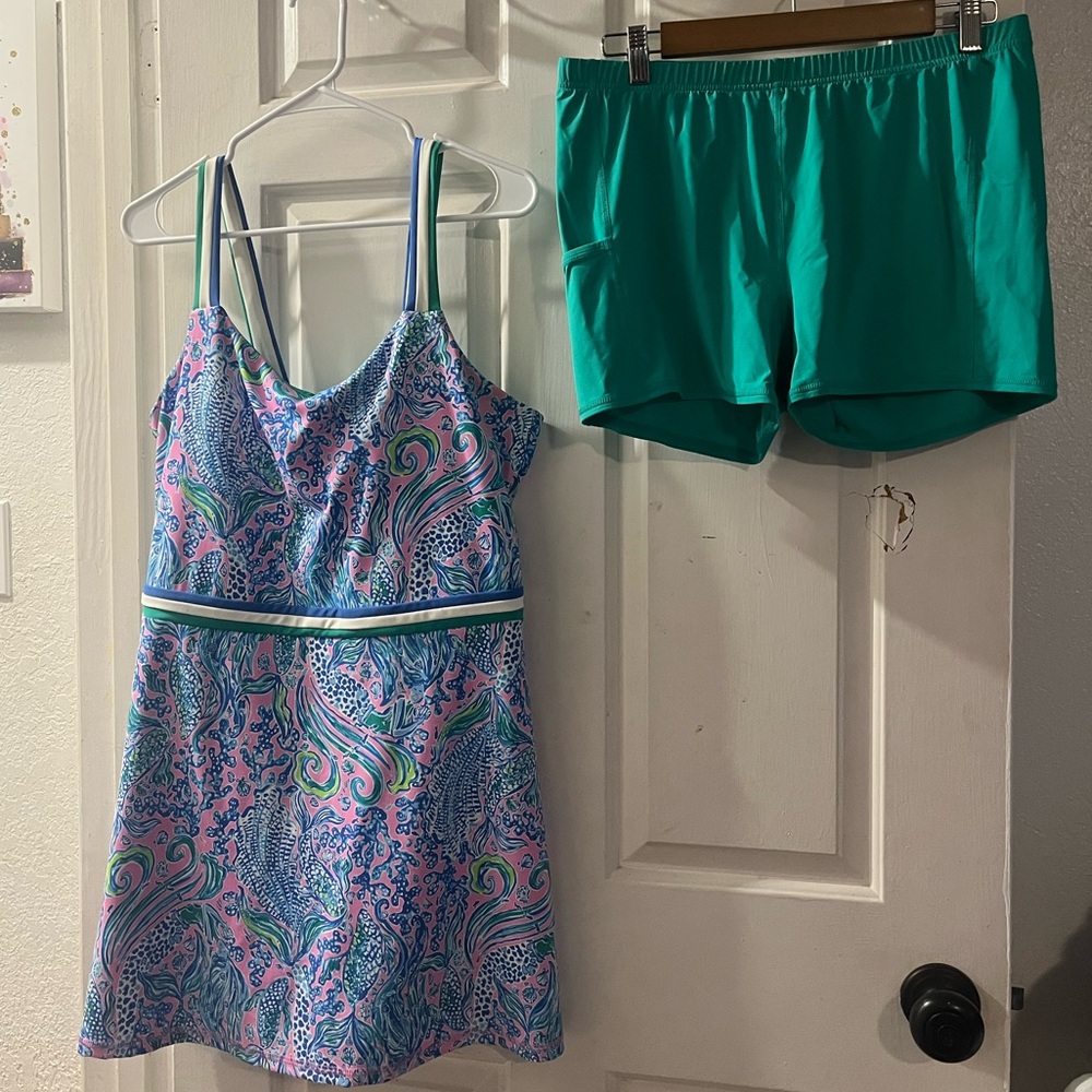 Colorful Paisley Dress and Teal Shorts Set